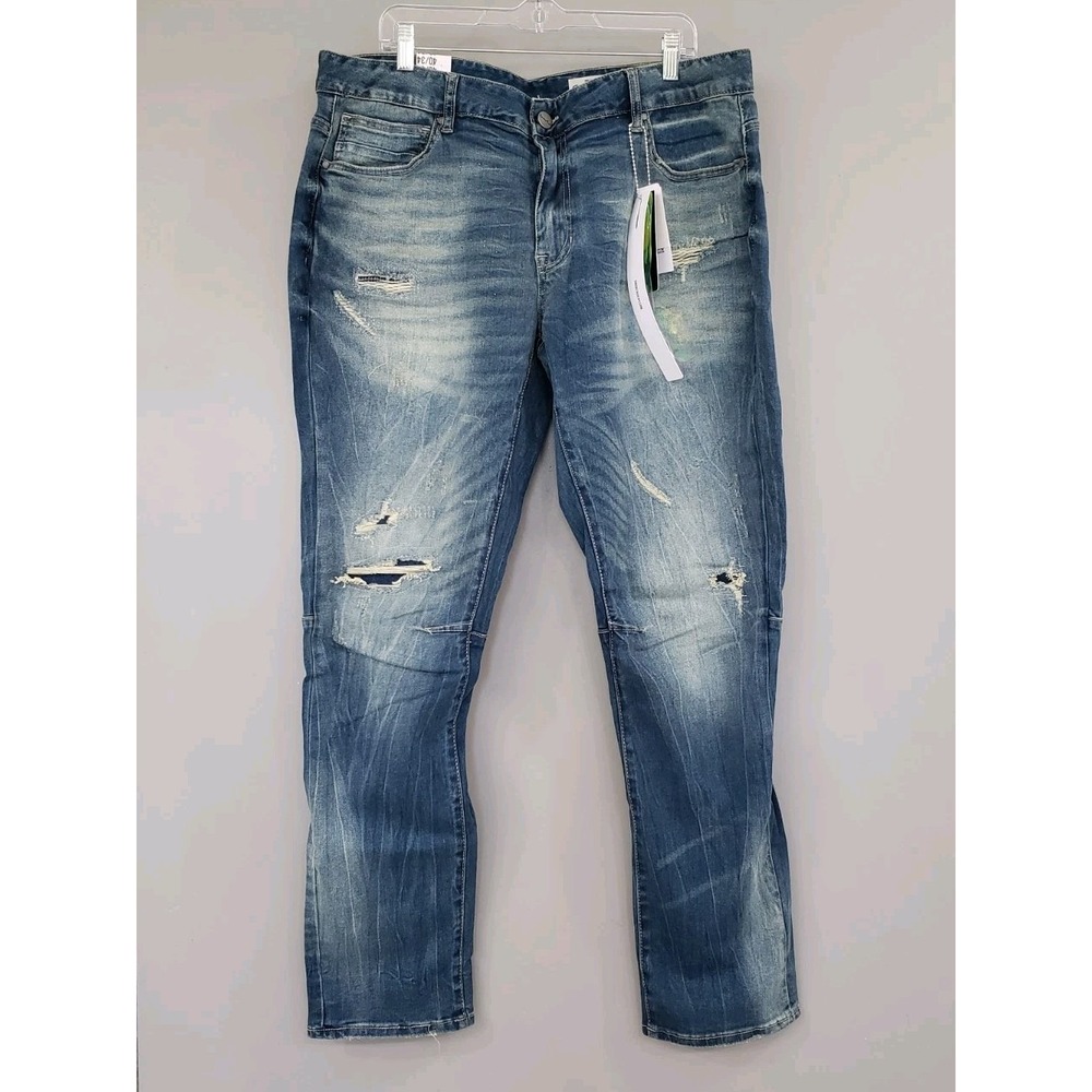 NEW 40X34 Smoke Rise Distressed Ripped Thread Denim Slim Fit Jeans Street skater